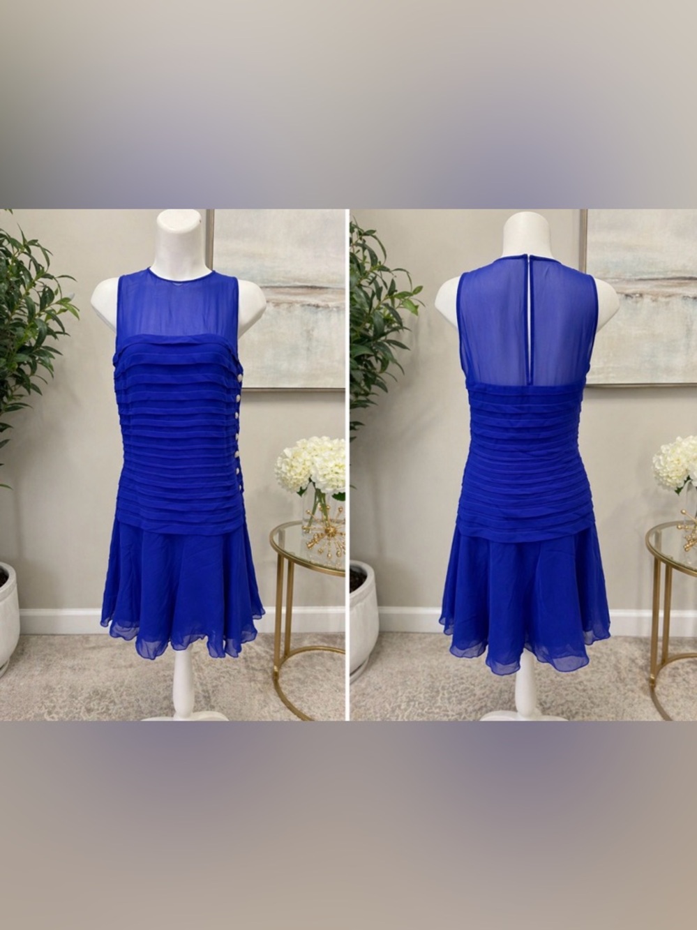 Sleeveless Royal Blue Layered silk mini Dress size 8